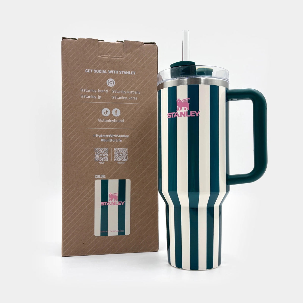 Stanley Quencher 40oz Emerald Stripe Tumbler - Stay Hydrated in Style